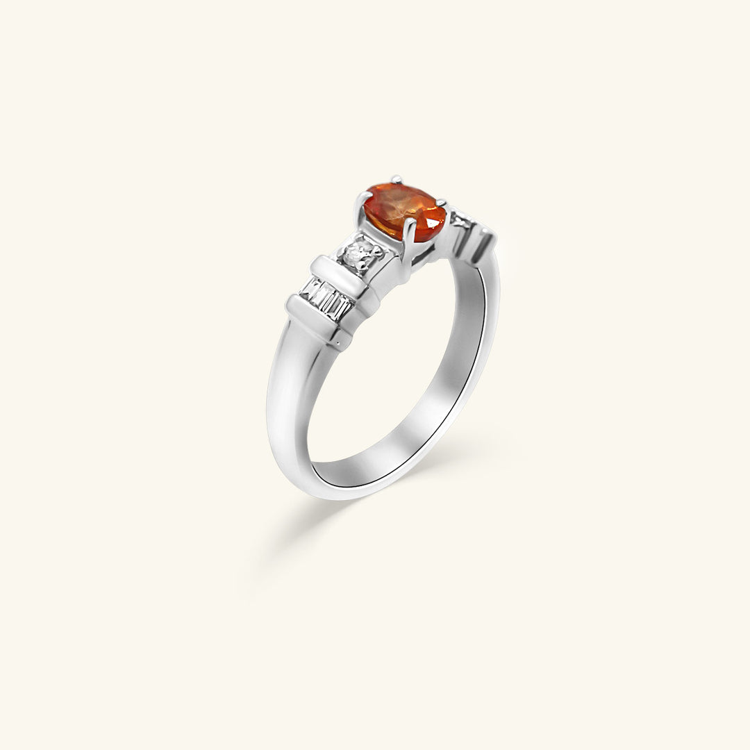14K White Gold Oval Yellow Gemstone Ring with Diamond Accent Band