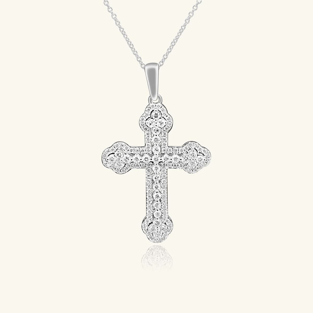 14K White Gold Pavé Diamond Cross Necklace