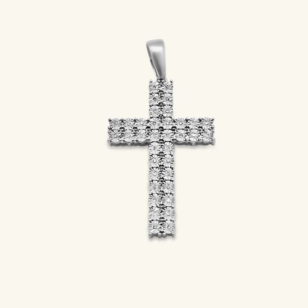 14K White Gold Round Diamond Cross Pendant