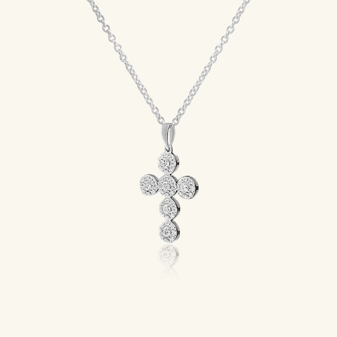 14K White Gold Round Pavé Diamond Cross Pendant