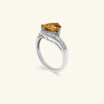 Load image into Gallery viewer, 14K White Gold Trillion-Cut Yellow Citrine Ring with Diamond Accented Split Band
