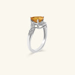 Load image into Gallery viewer, 14K White Gold Trillion-Cut Yellow Citrine Ring with Diamond Accented Split Band
