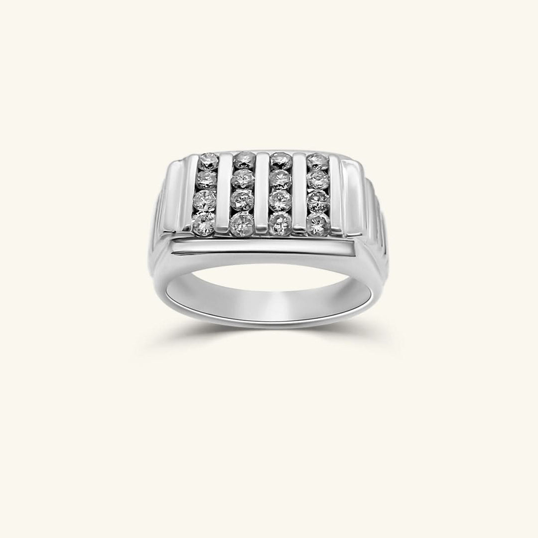 14K White Gold Vertical Men’s Diamond Bar Ring