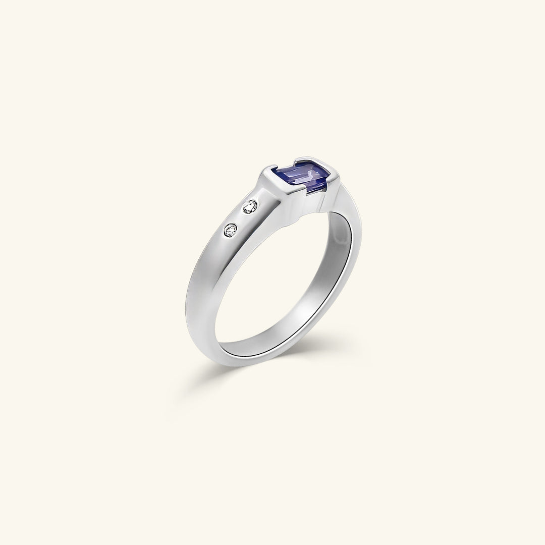14K White Gold Emerald-Cut Tanzanite & Diamond Ring