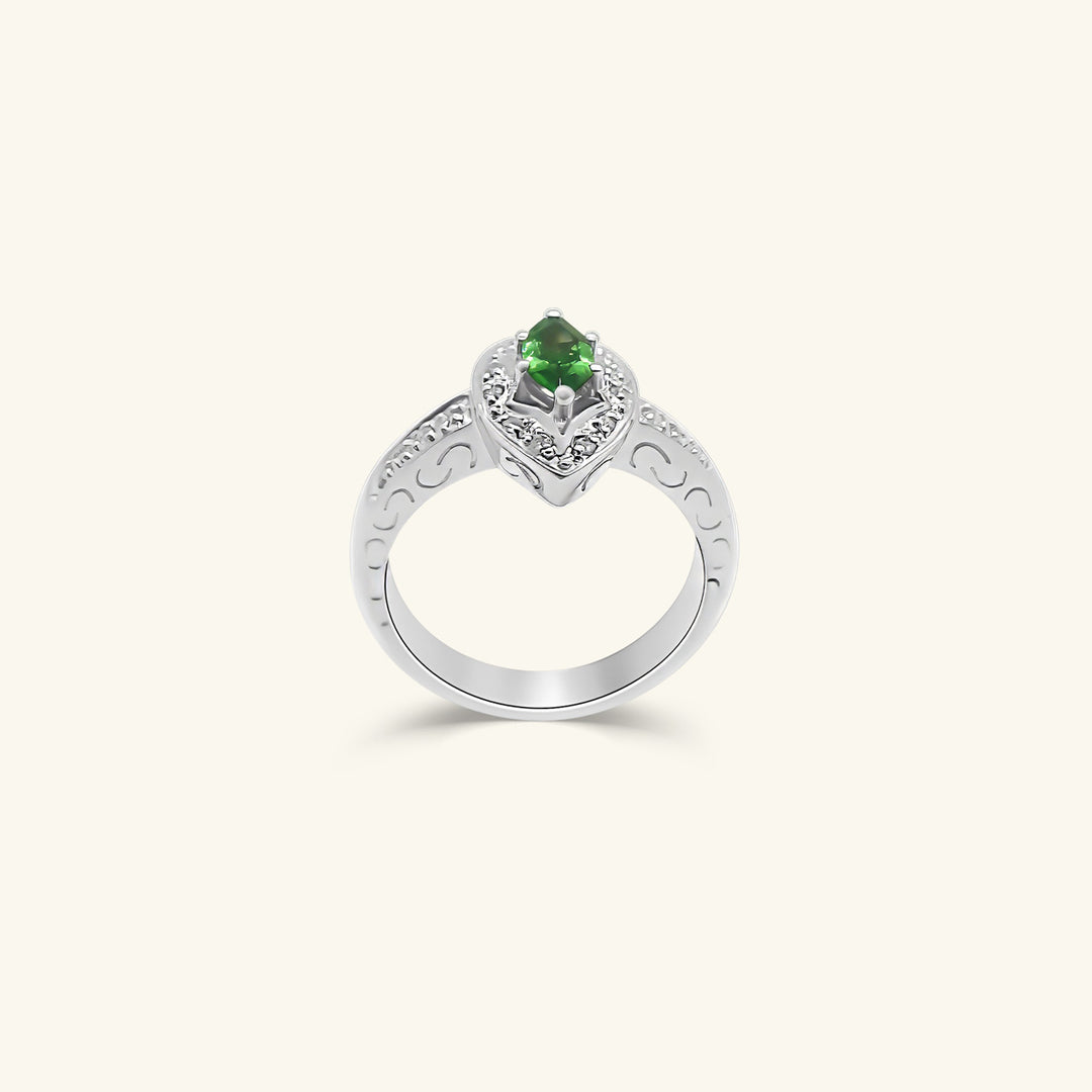 14K White Gold Marquise Emerald Halo Ring with Diamond Band