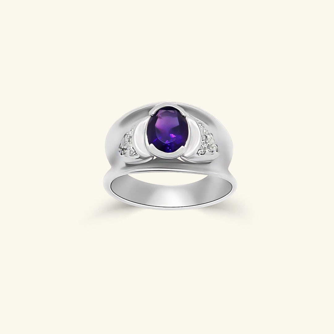 14K White Gold Oval Amethyst Ring with Diamond Accents