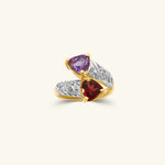 Load image into Gallery viewer, 14K Yellow Gold Garnet &amp; Amethyst Stackable Ring Set with Diamond Accents

