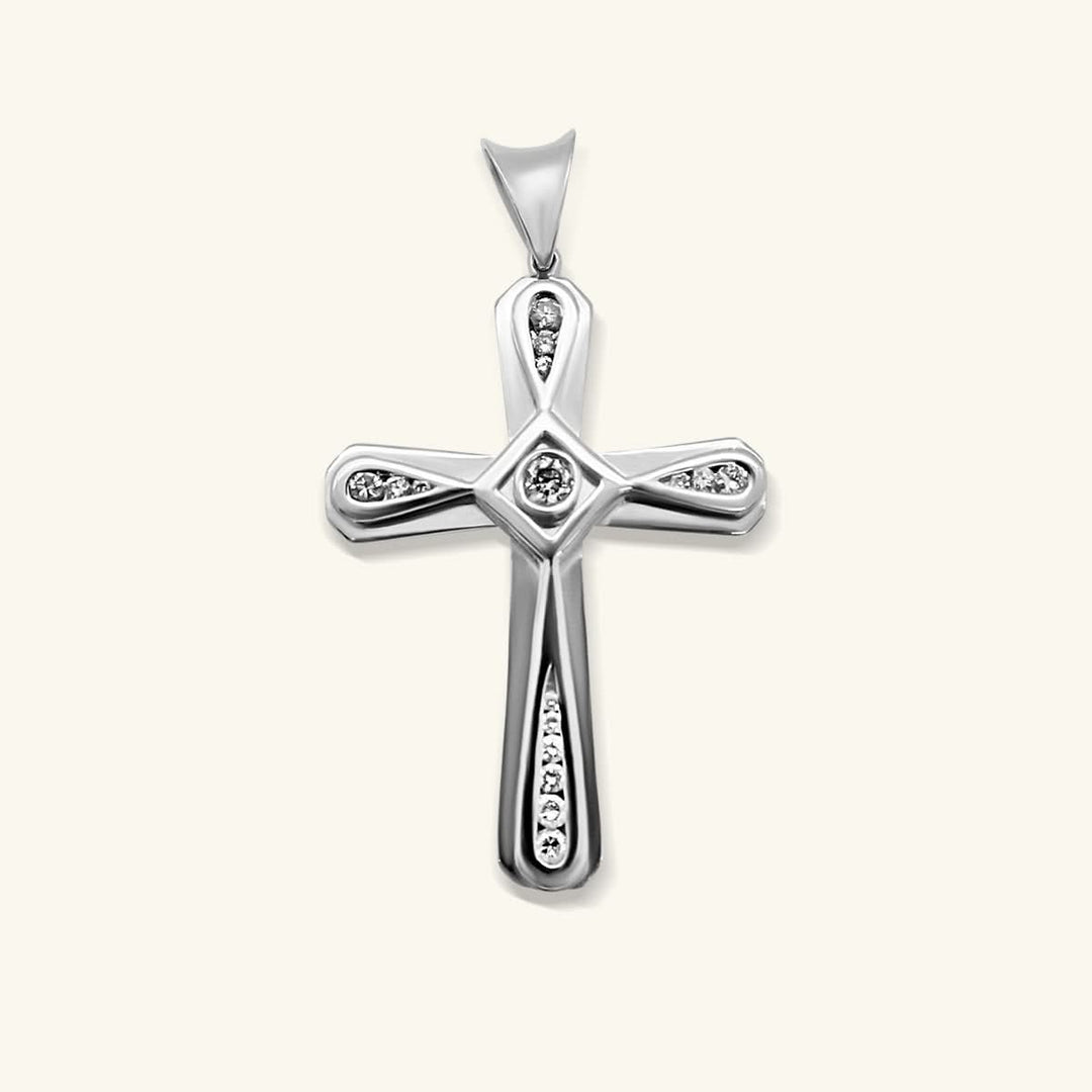18K White Gold Bezel-Set Diamond Cross Pendant