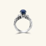 Load image into Gallery viewer, 18K White Gold Cabochon Blue Sapphire &amp; Diamond Ring
