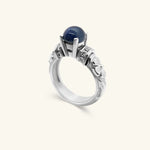 Load image into Gallery viewer, 18K White Gold Cabochon Blue Sapphire &amp; Diamond Ring
