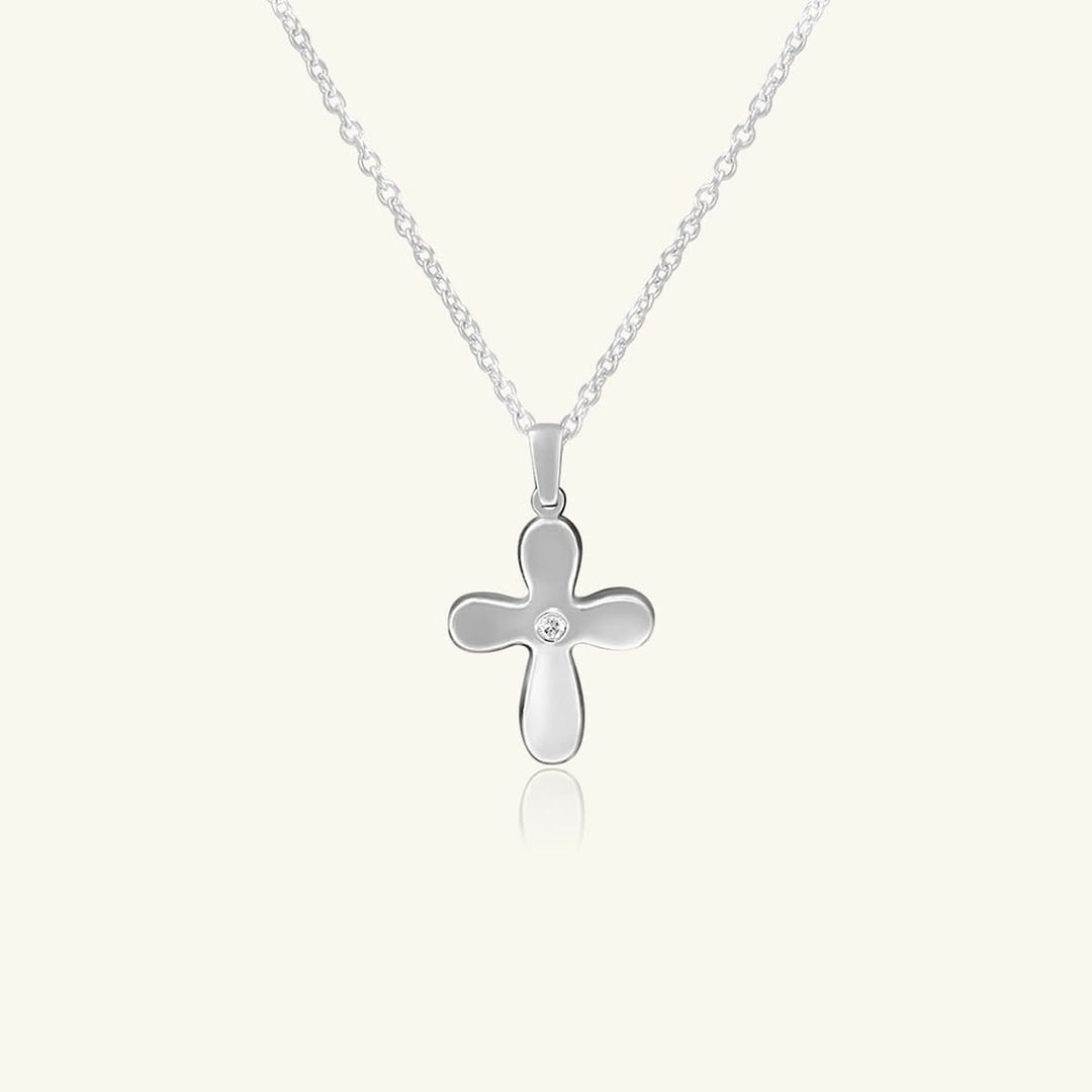 18K White Gold Diamond Accent Cross Necklace