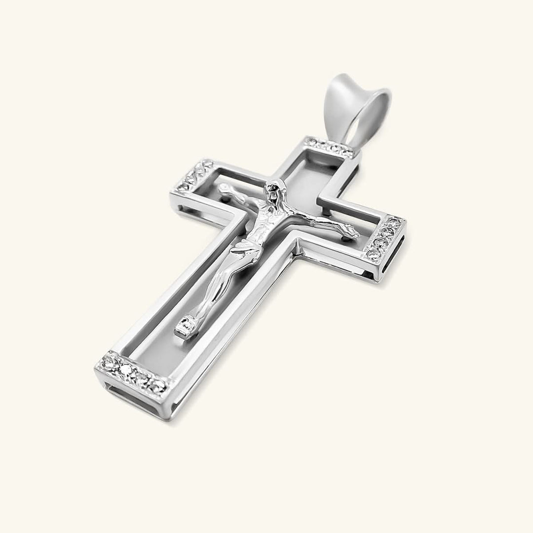18K White Gold Diamond Accent Crucifix Pendant