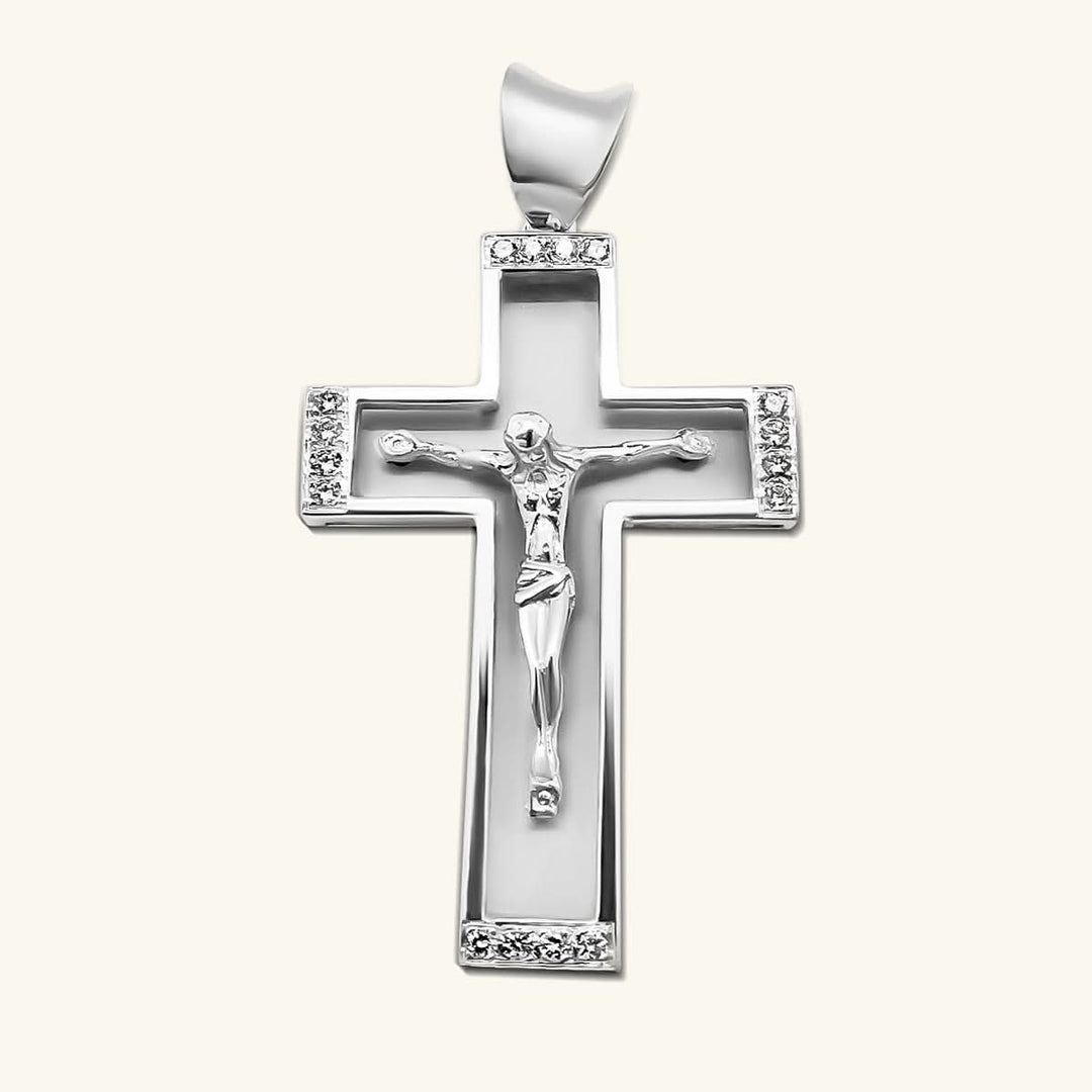 18K White Gold Diamond Accent Crucifix Pendant