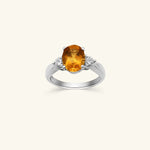 Load image into Gallery viewer, 18K White Gold Oval-Cut Yellow Citrine Ring with Diamond Accents
