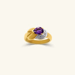 Load image into Gallery viewer, 18K Yellow Gold Oval Amethyst Ring with Diamond Halo
