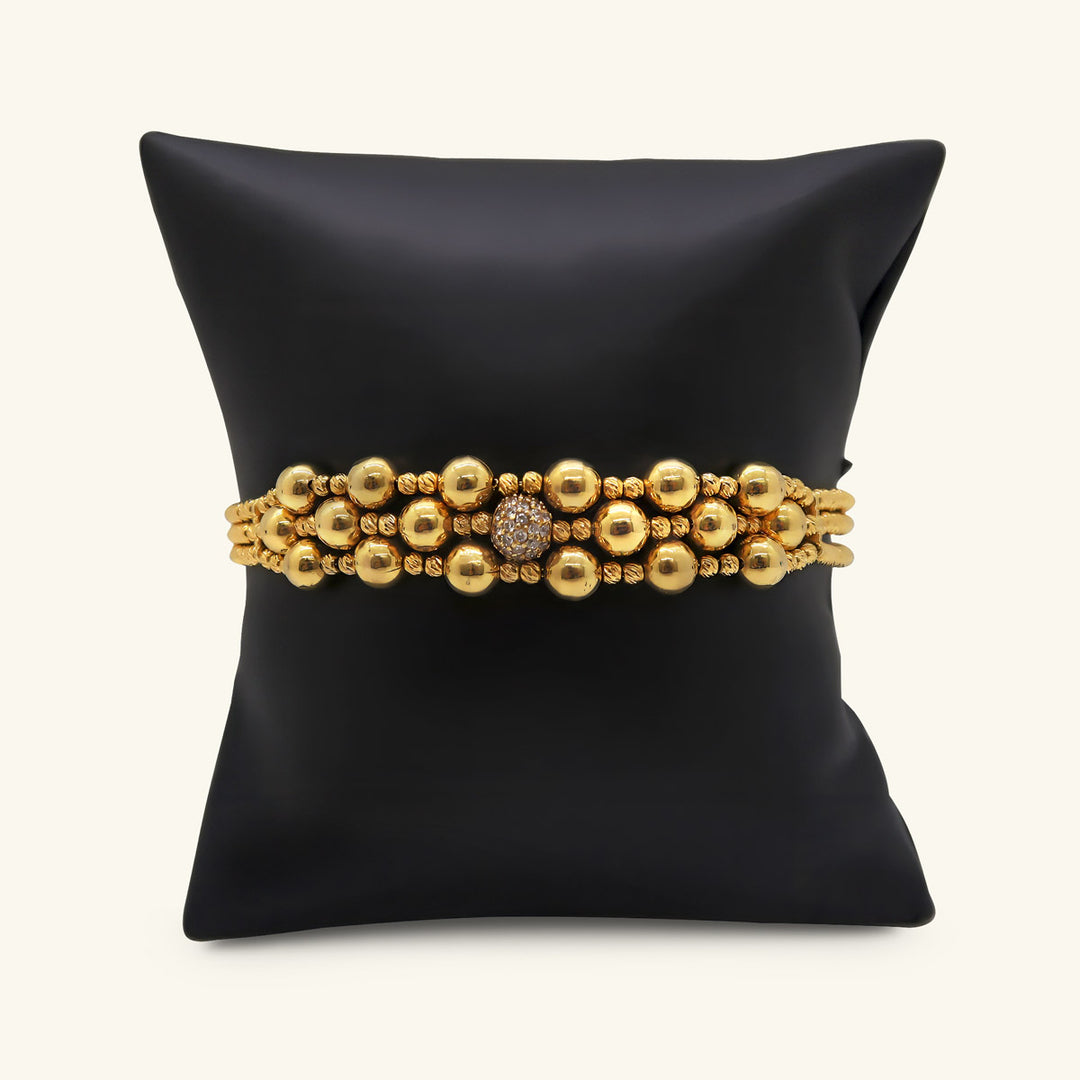 21K Gold Triple Strand Bead Bracelet
