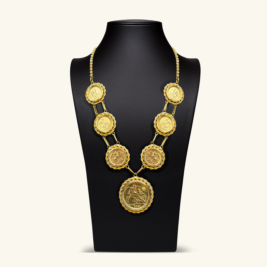 21K Gold Coin Medallion Statement Necklace
