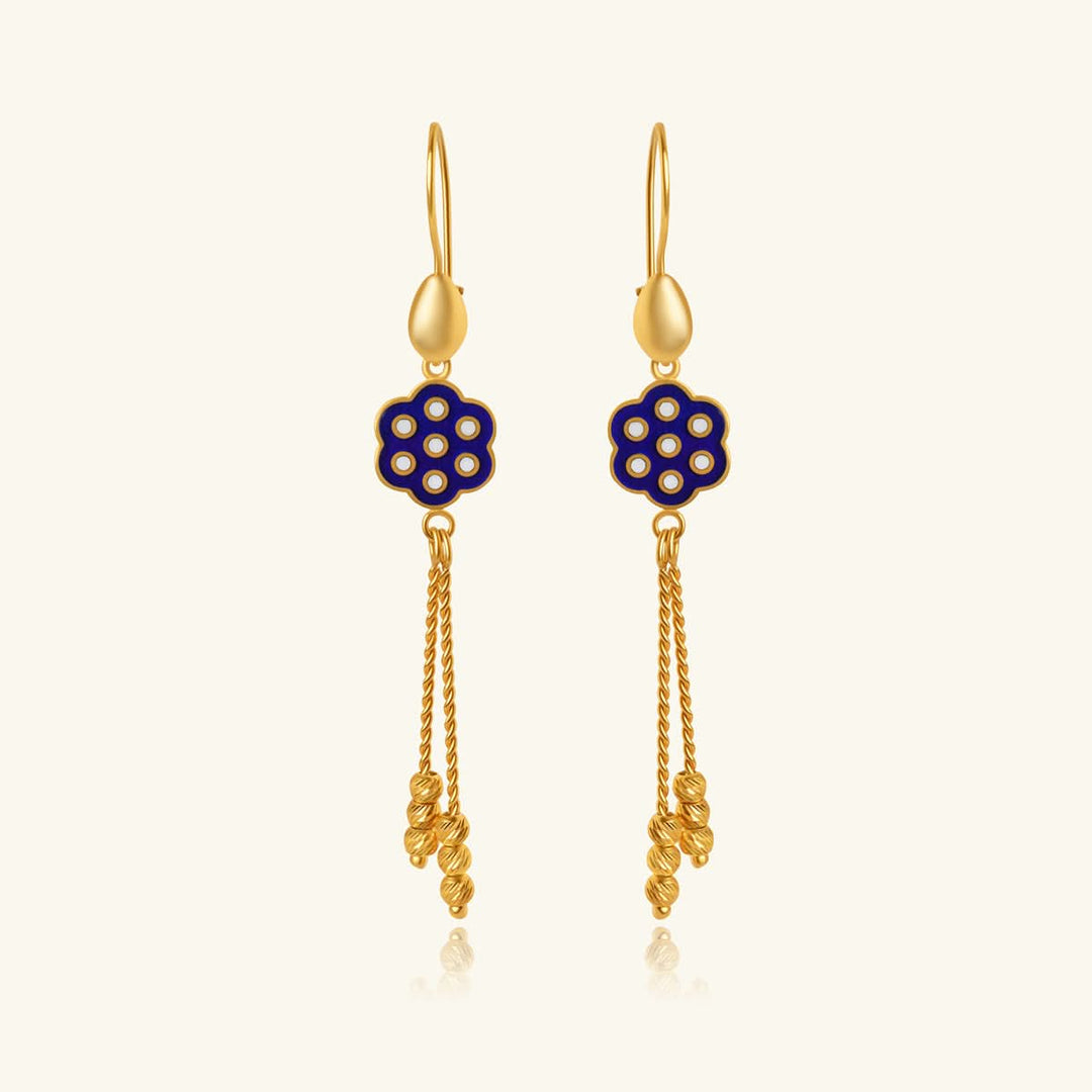 Gold Blue Flower Dangle Earrings