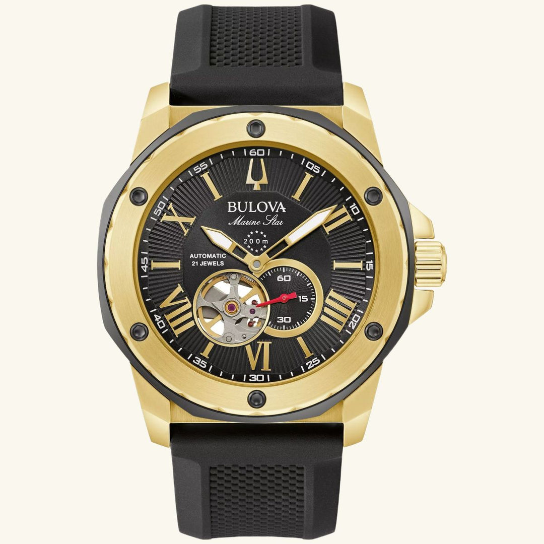 Marine Star Series A, Gold-Tone with Black Strap