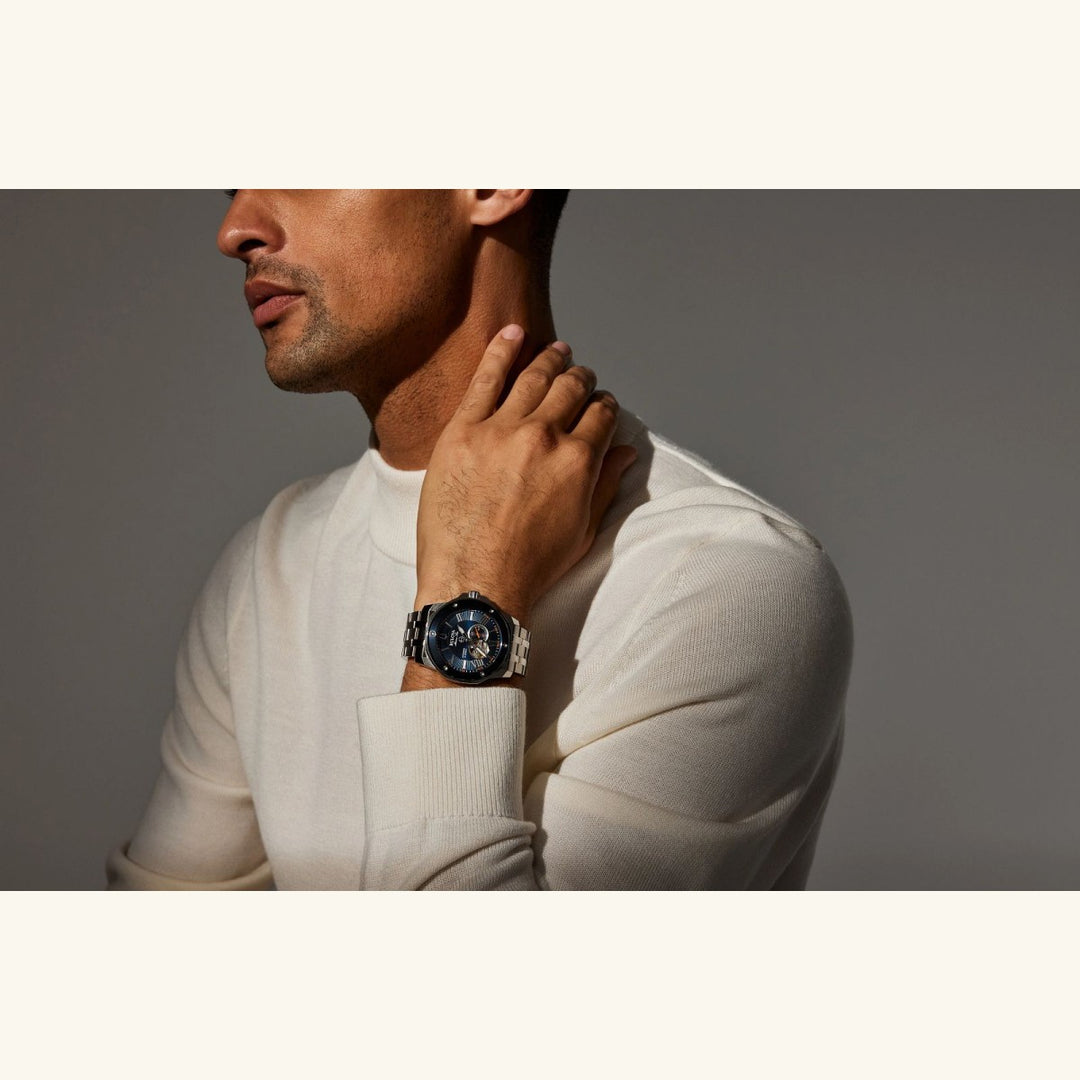 Marine Star Series A – Silver-Tone Bracelet, Blue Dial