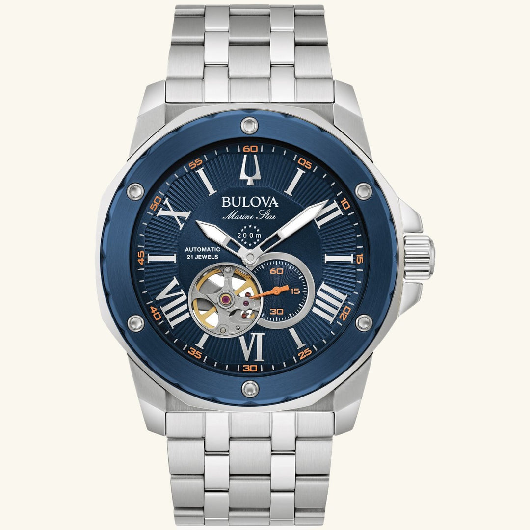 Marine Star Series A – Silver-Tone Bracelet, Blue Dial