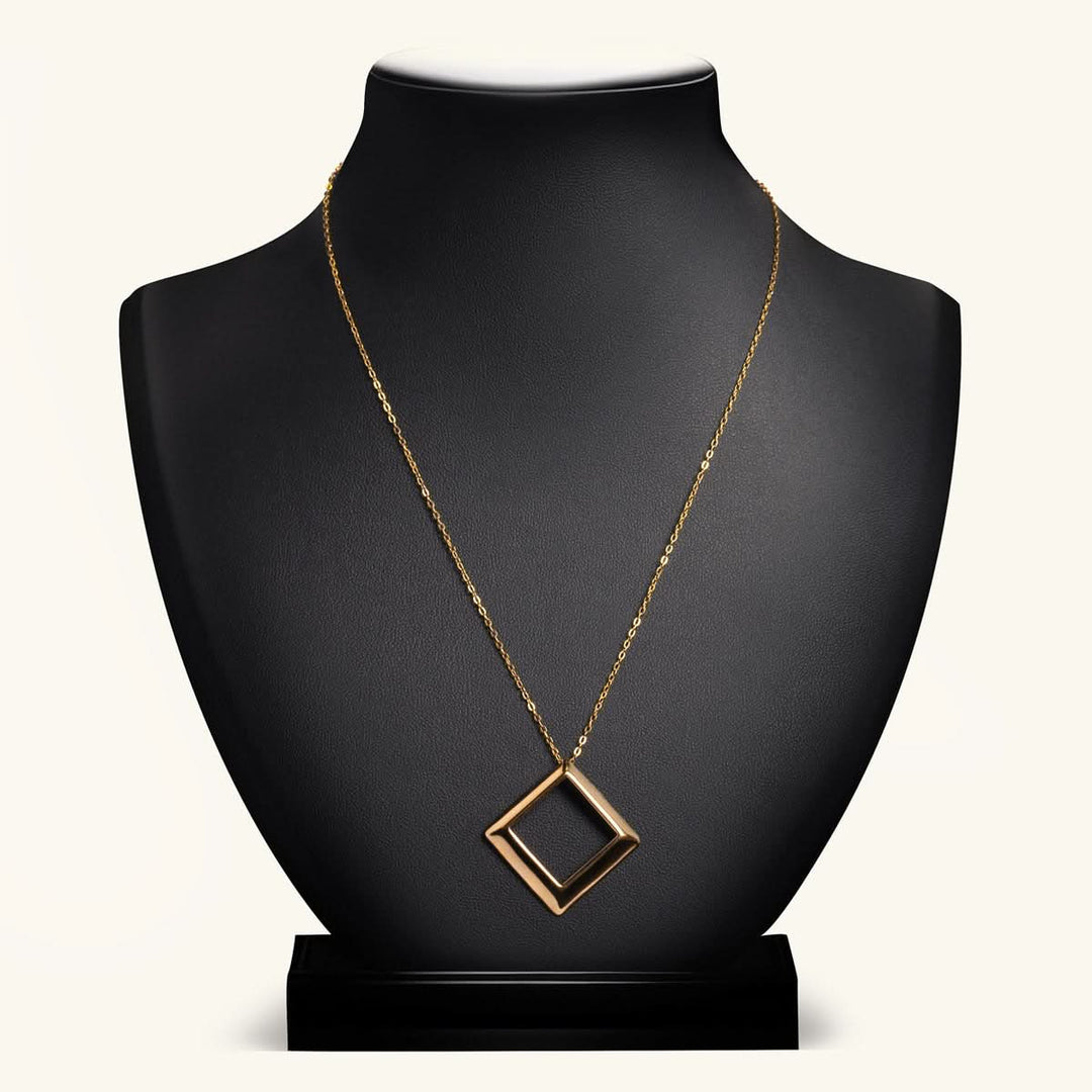 Elegant Gold Open Square Pendant Necklace