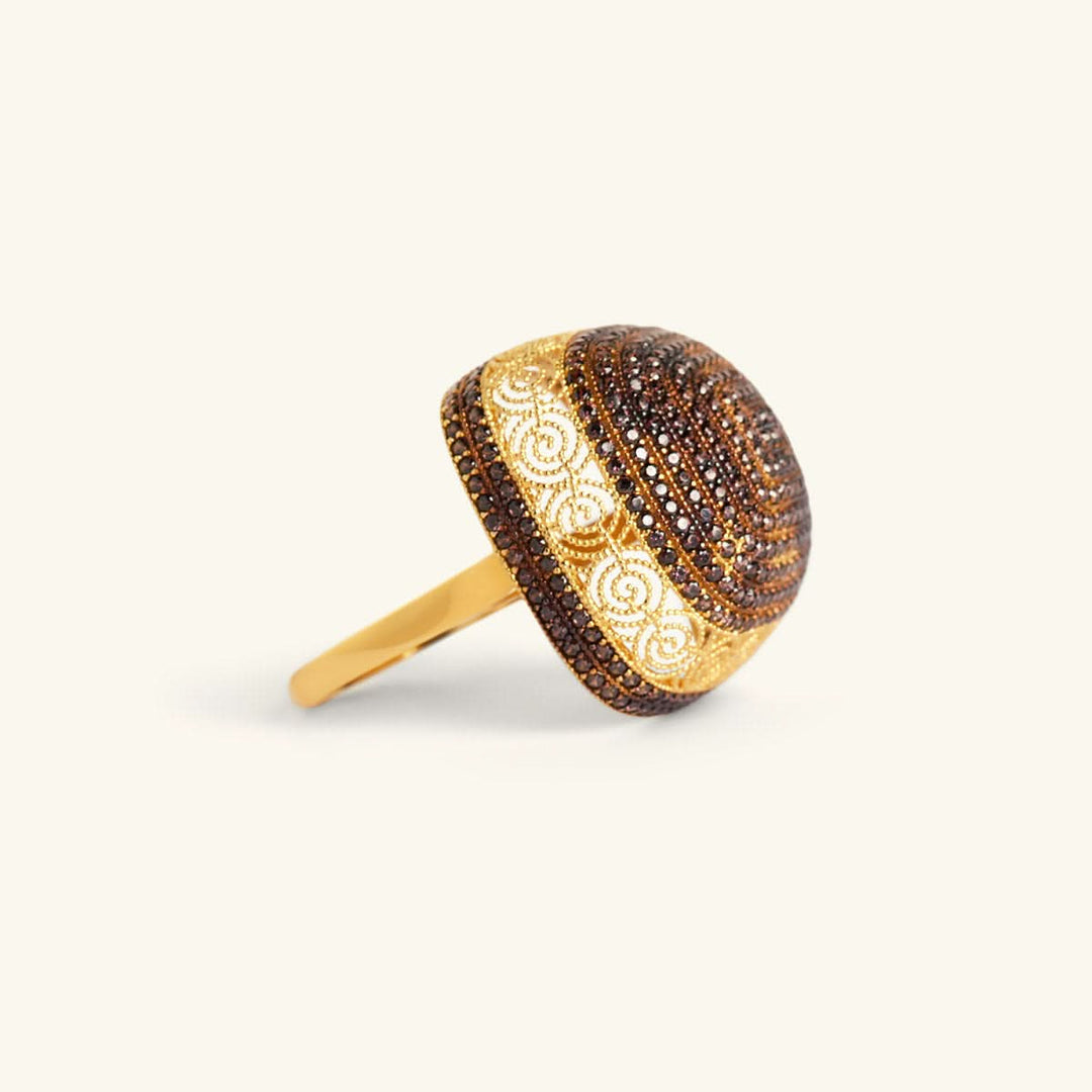 Square-Shaped Brown Stone Ring