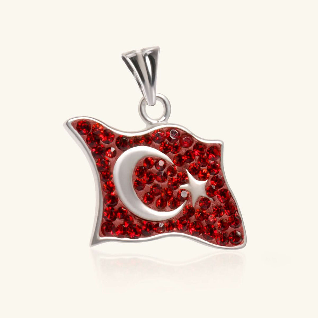 Turkish Flag Pendant with Red Crystals