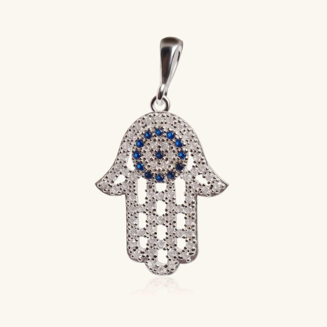 Hamsa Hand Pendant with Blue Crystals