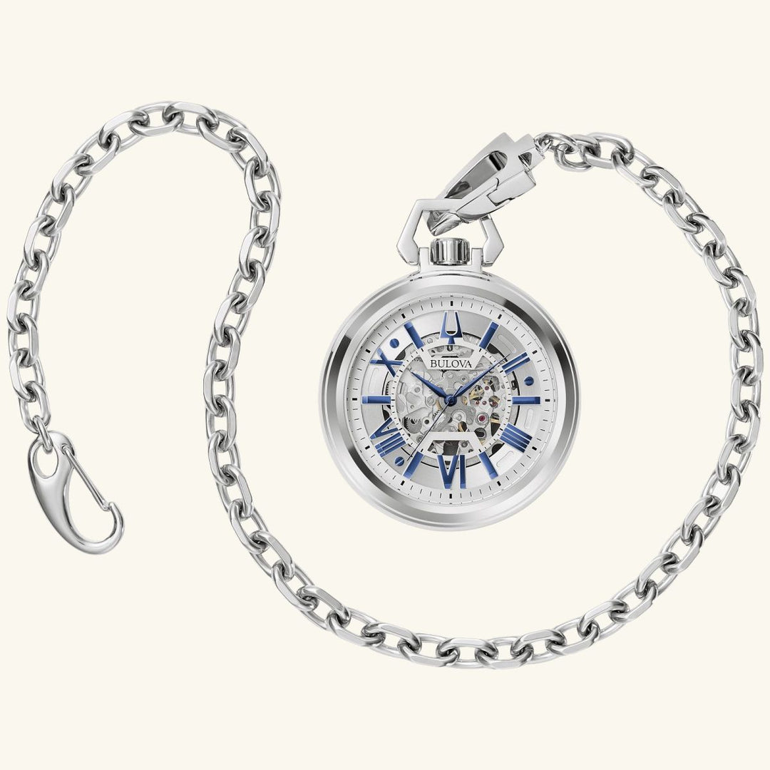 Sutton Pocket Watch – Silver Skeleton Dial