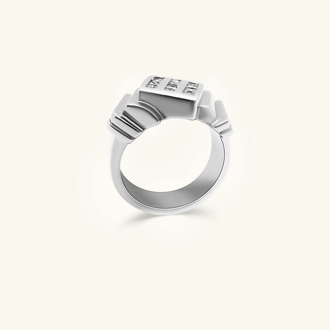 Men’s 10K Triple Bar Diamond Signet Ring
