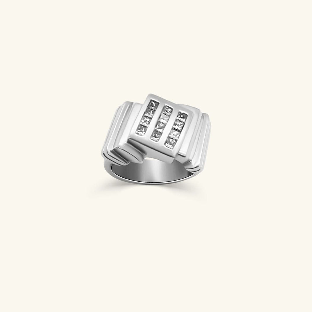 Men’s 10K Triple Bar Diamond Signet Ring