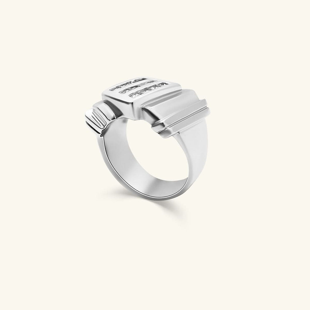 Men’s 10K Triple Bar Diamond Signet Ring