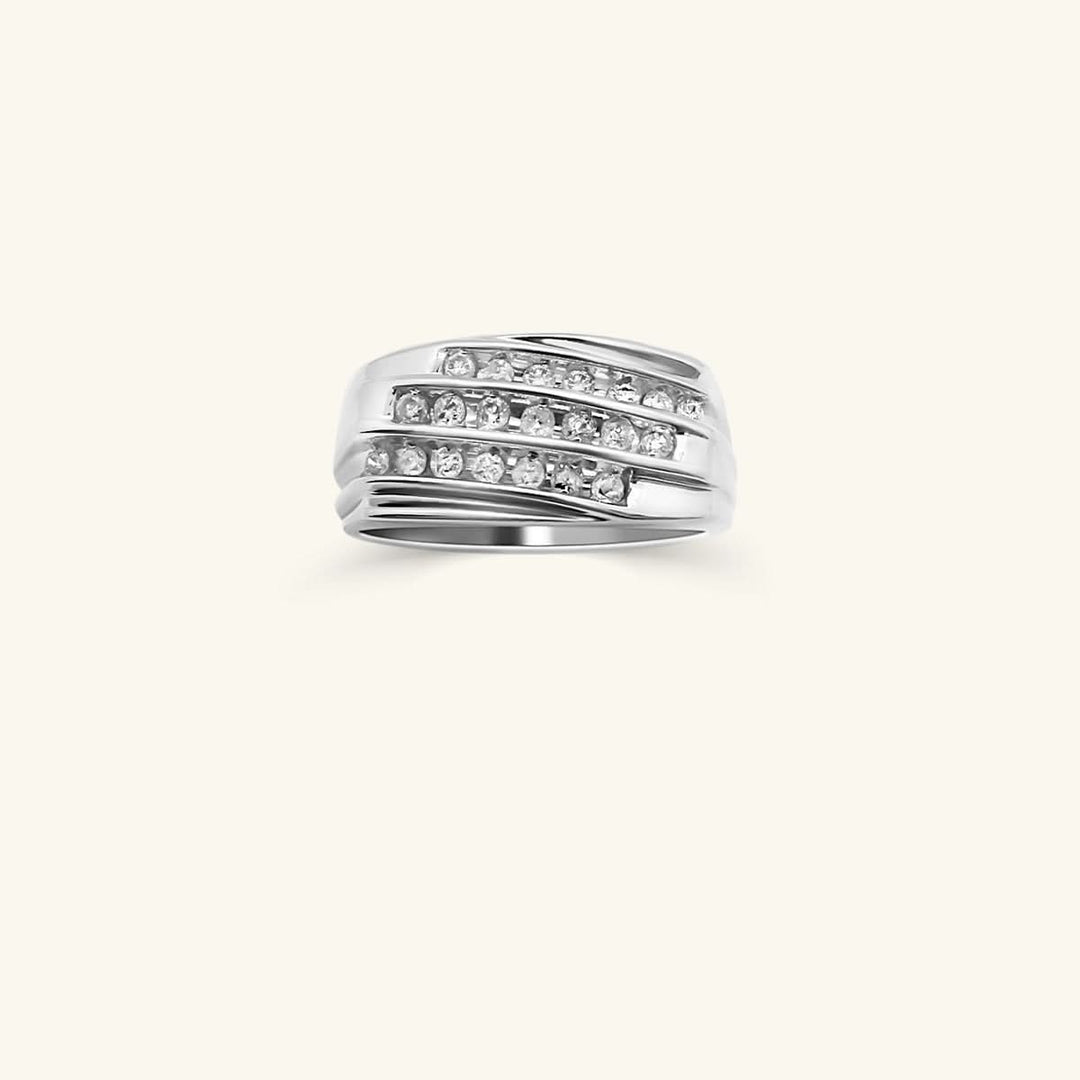 Men’s 10K White Gold Triple Row Diamond Band Ring