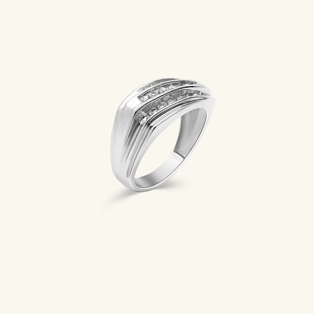 Men’s 10K White Gold Triple Row Diamond Band Ring