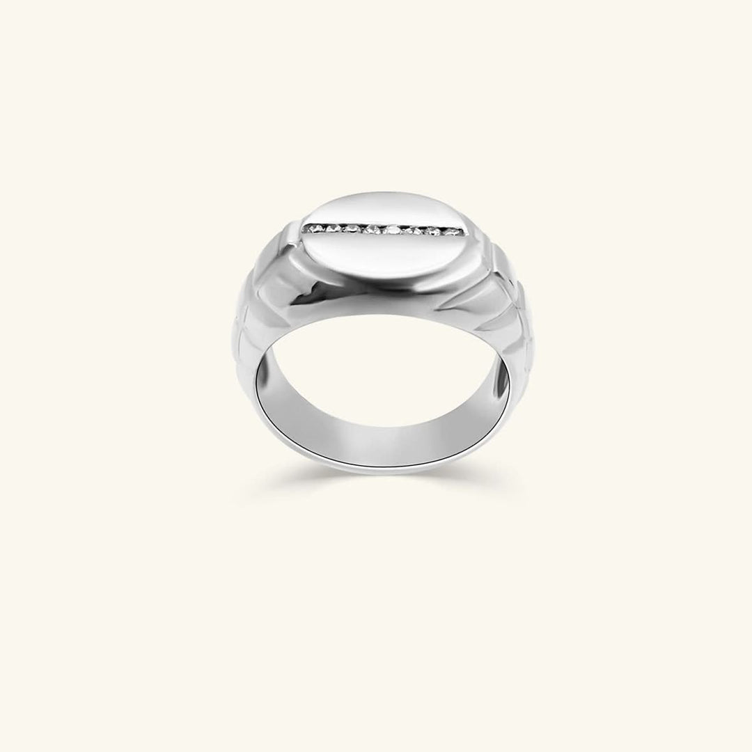 Men’s 14K White Gold Black Onyx & Diamond Signet Ring