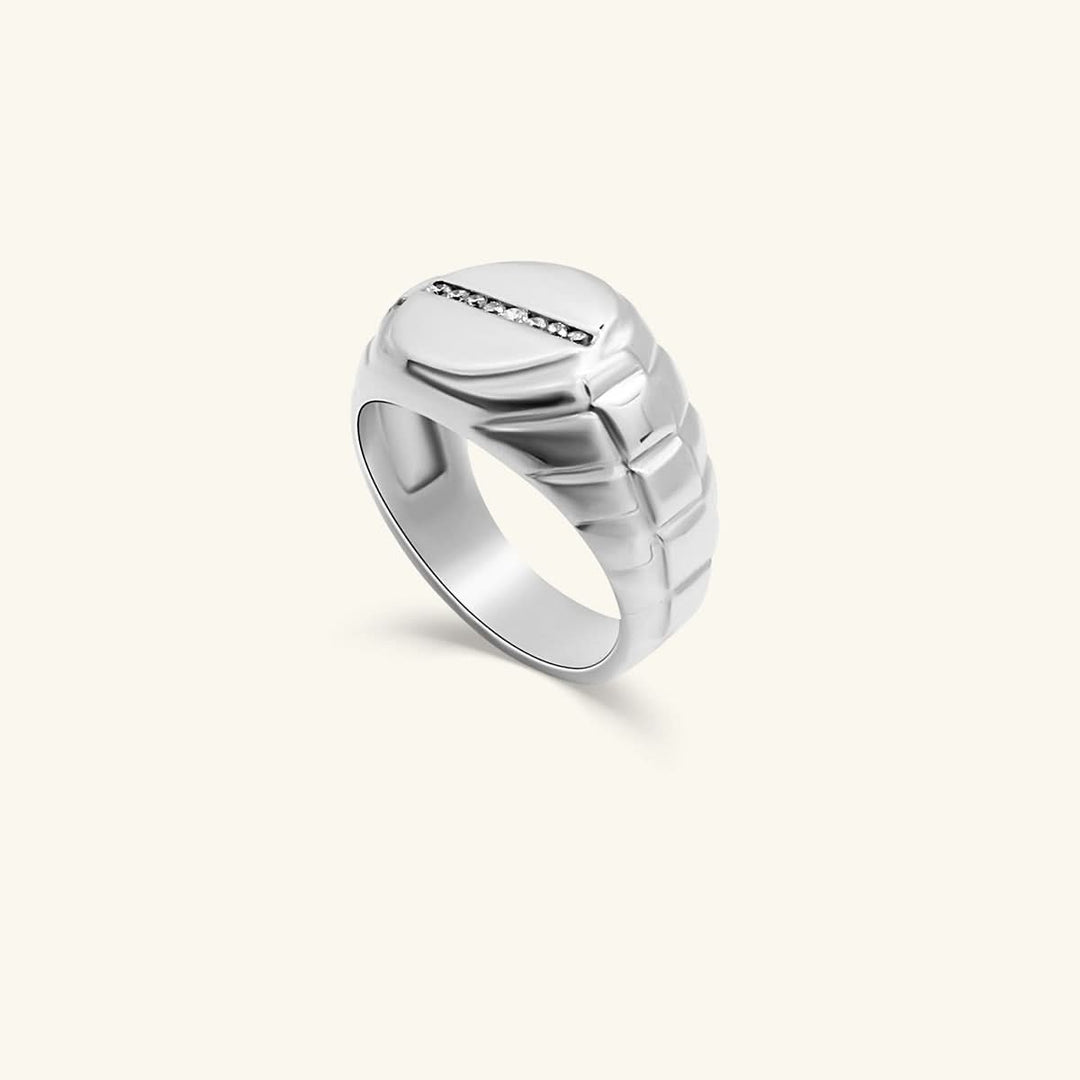 Men’s 14K White Gold Black Onyx & Diamond Signet Ring