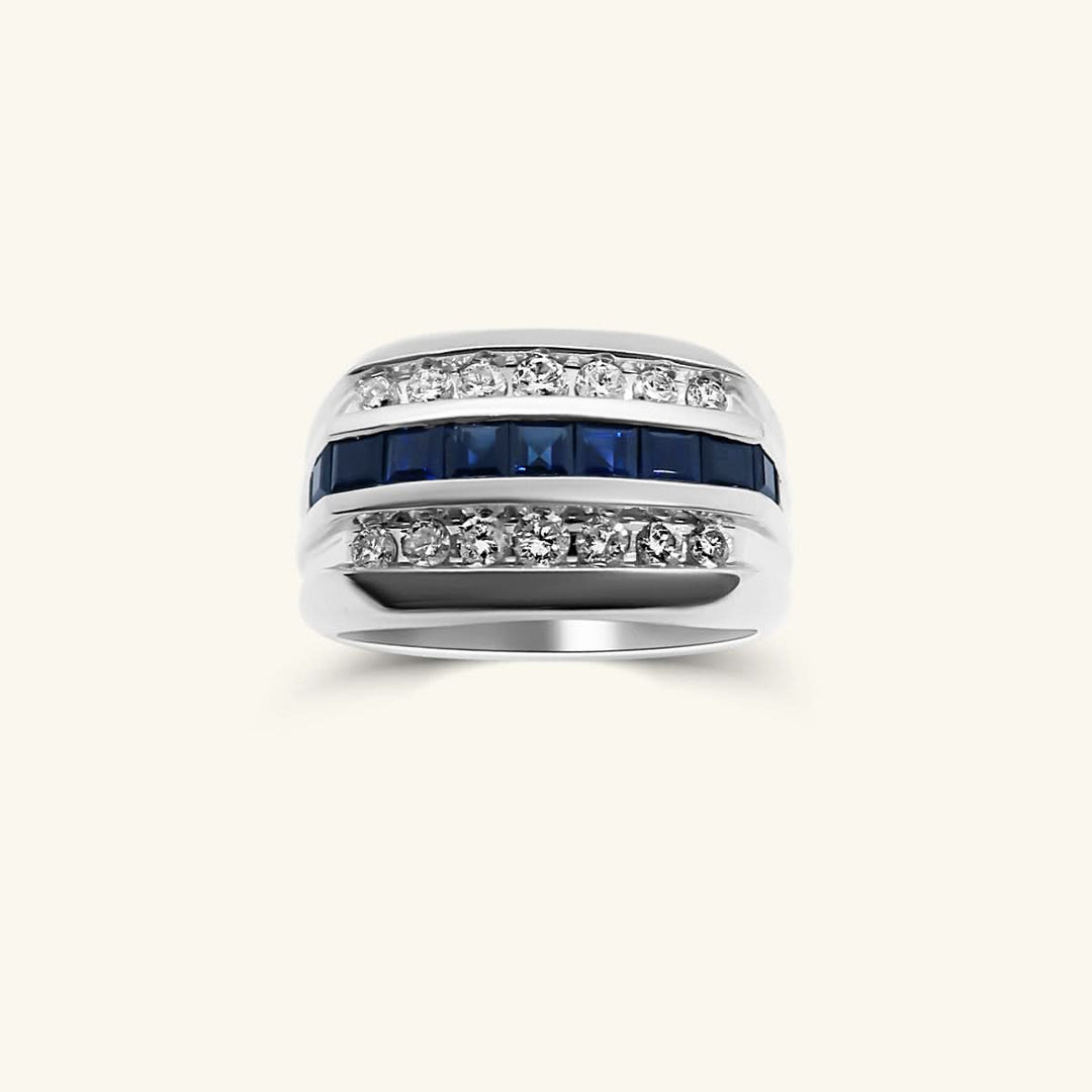 Men’s 14K White Gold Blue Sapphire & Diamond Channel-Set Ring