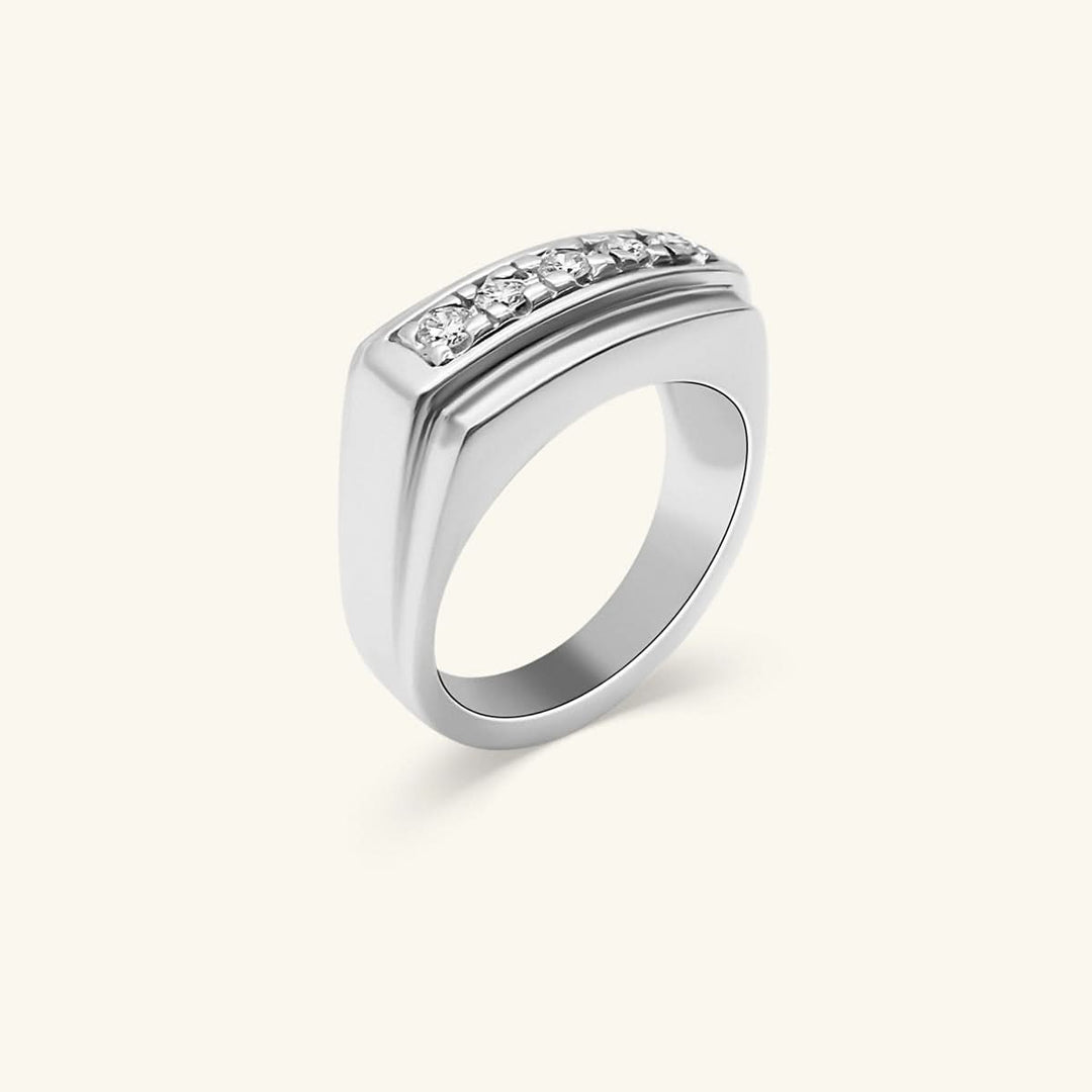 Men’s 14K White Gold Channel-Set Diamond Signet Band Ring