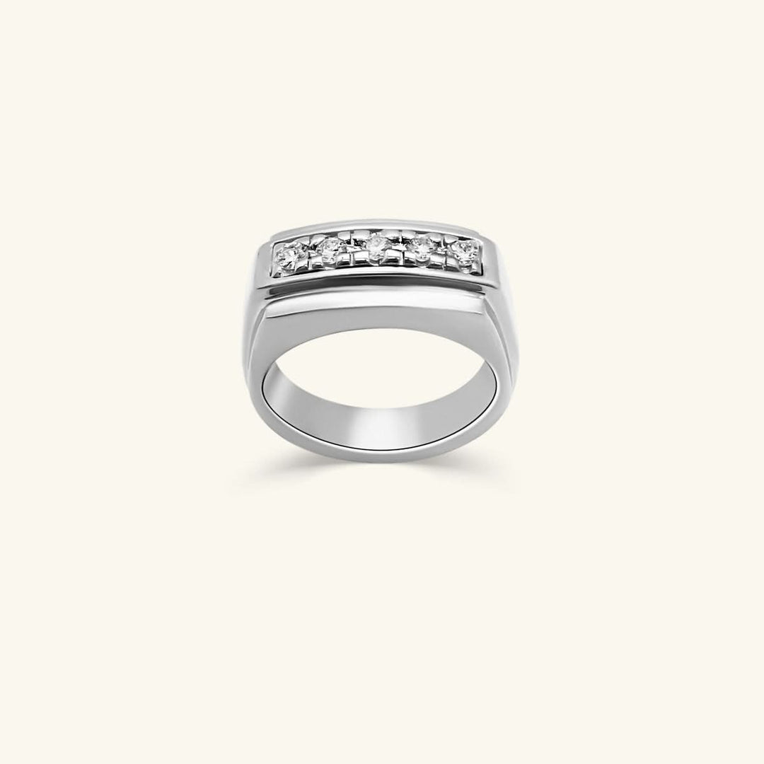 Men’s 14K White Gold Channel-Set Diamond Signet Band Ring