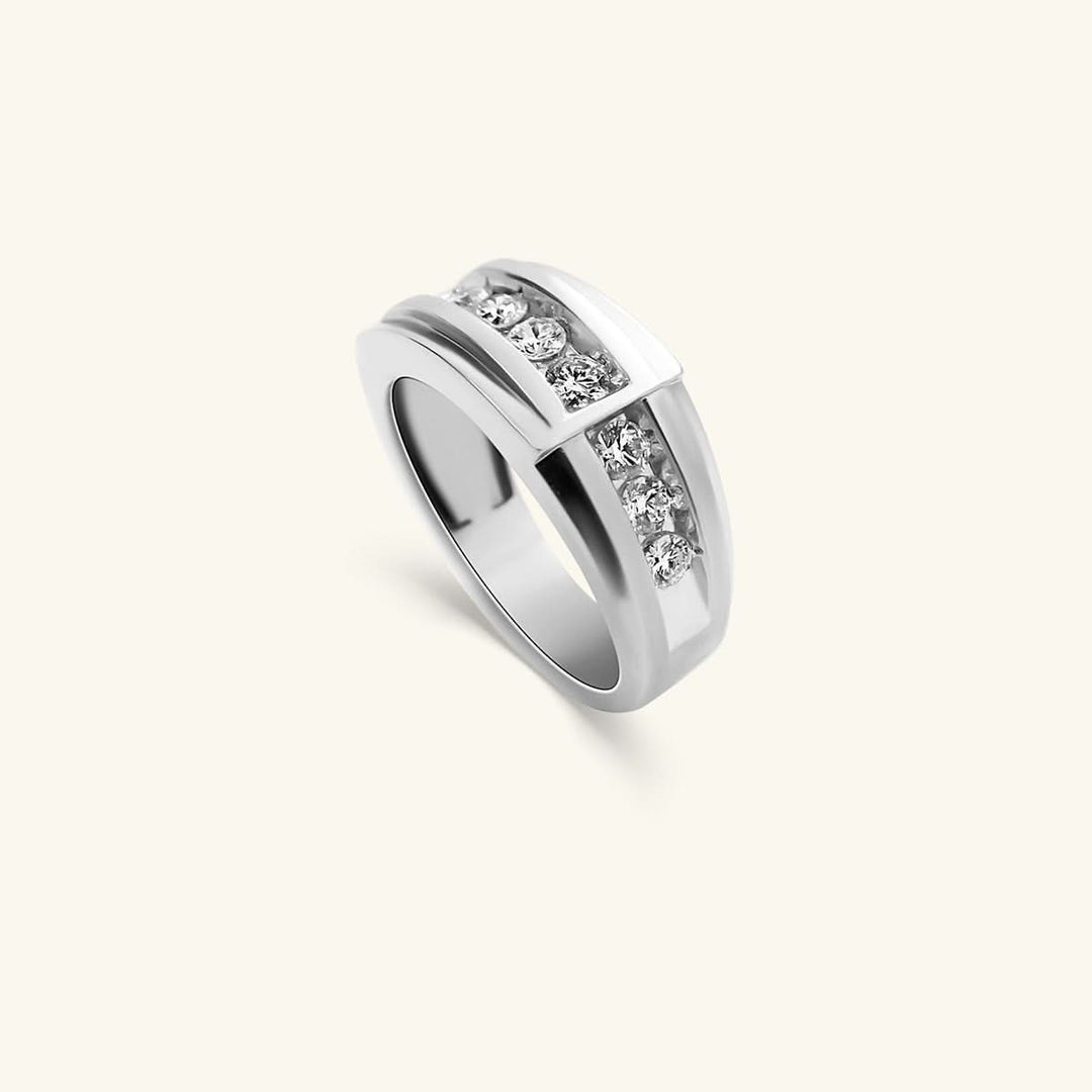 Men’s 14K White Gold Channel-Set Diamond Wide Band Ring