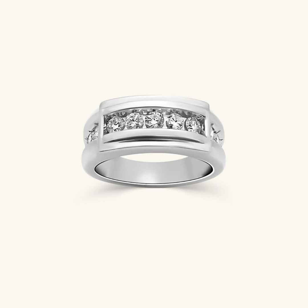 Men’s 14K White Gold Channel-Set Diamond Wide Band Ring