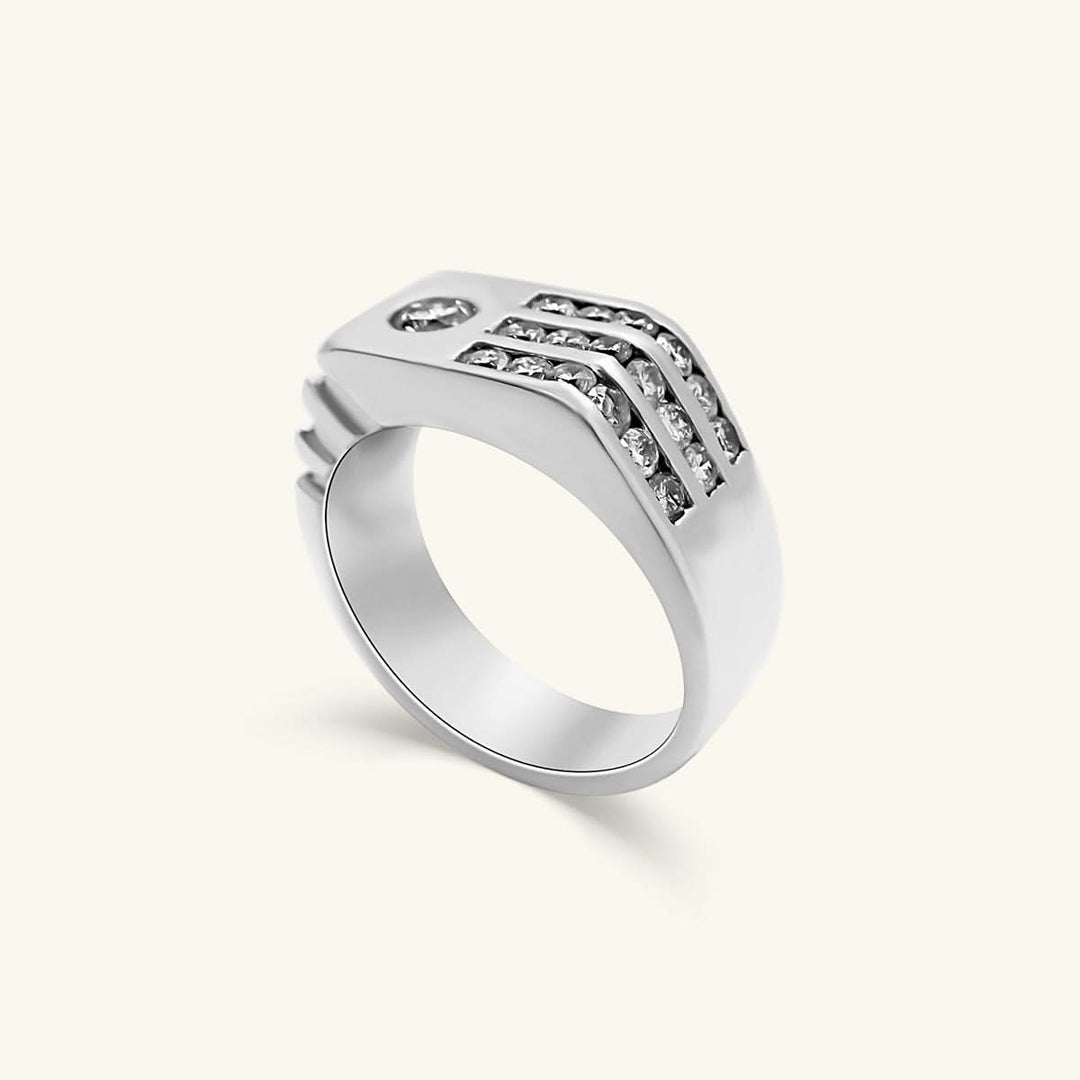 Men’s 14K White Gold Diamond Bar Signet Ring