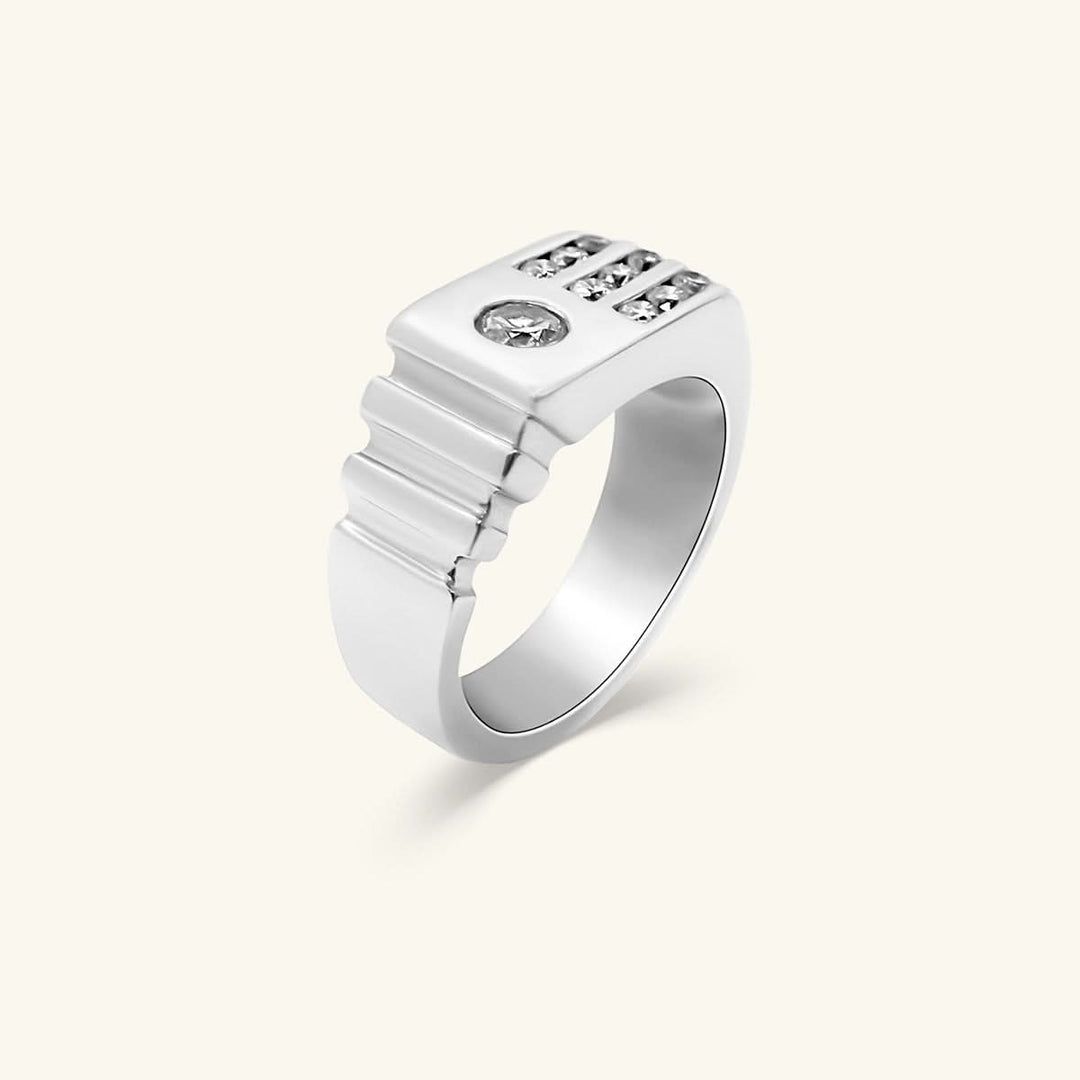 Men’s 14K White Gold Diamond Bar Signet Ring