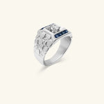 Load image into Gallery viewer, Men’s 14K White Gold Diamond &amp; Blue Sapphire Signet Ring
