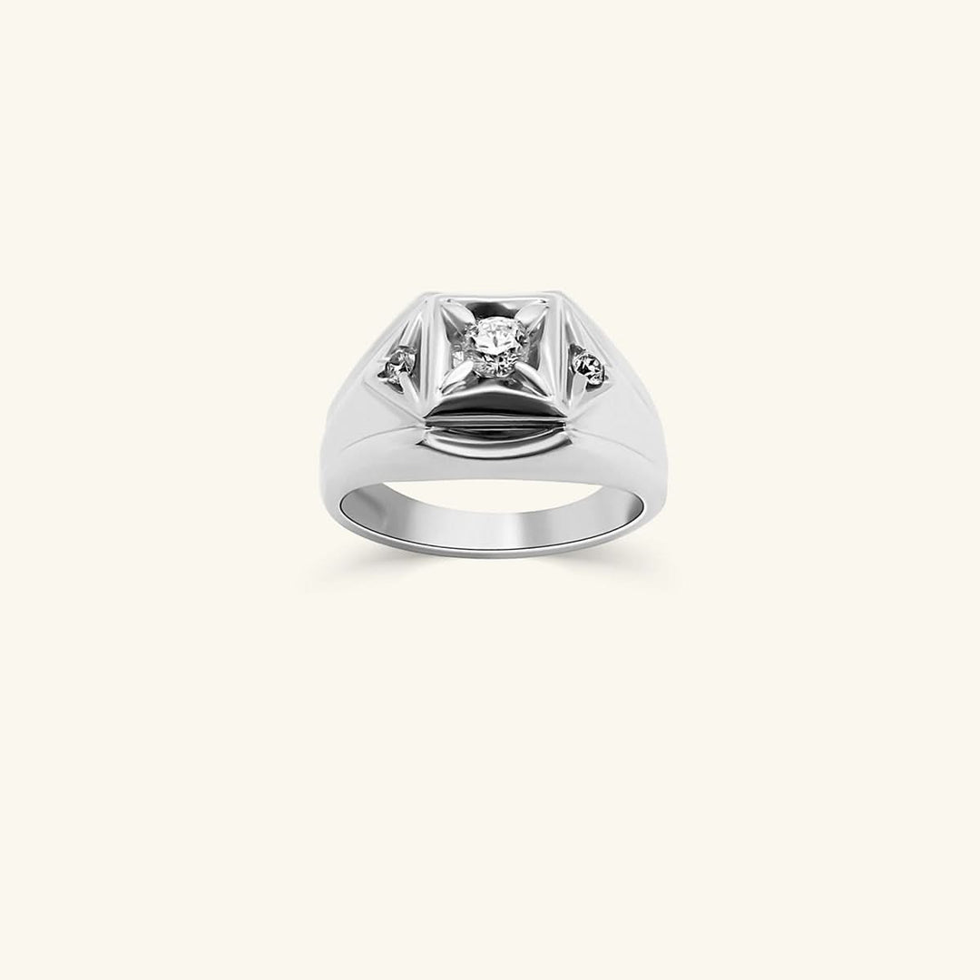 Men’s 14K White Gold Diamond Radiant Signet Ring