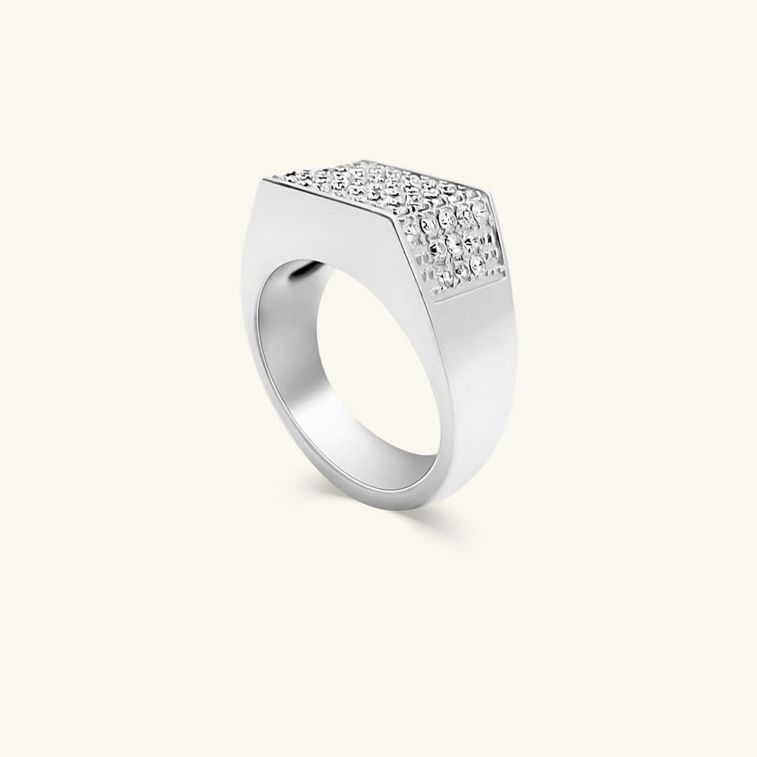 Men’s 14K White Gold Pavé Diamond Rectangular Signet Ring