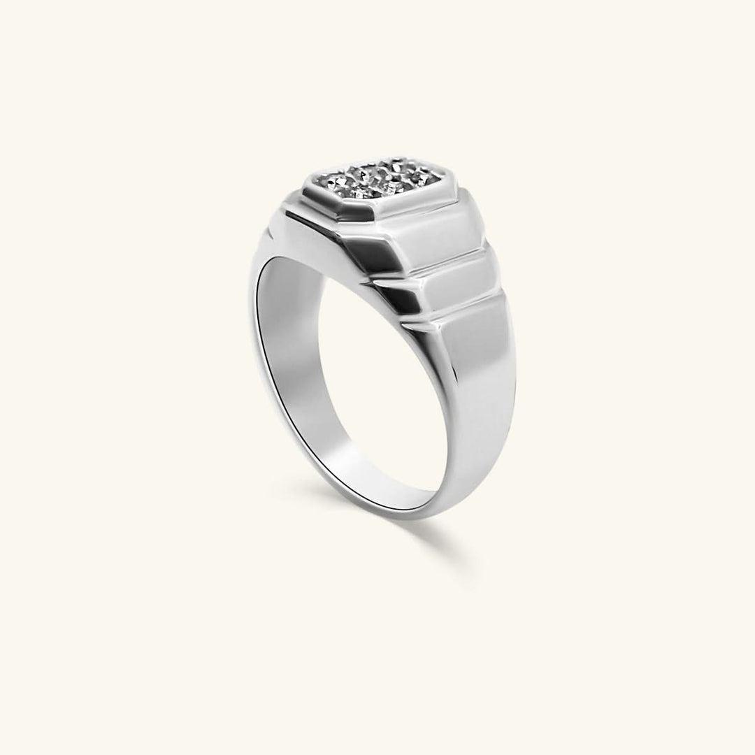 Men’s 14K White Gold Pavé Diamond Signet Ring