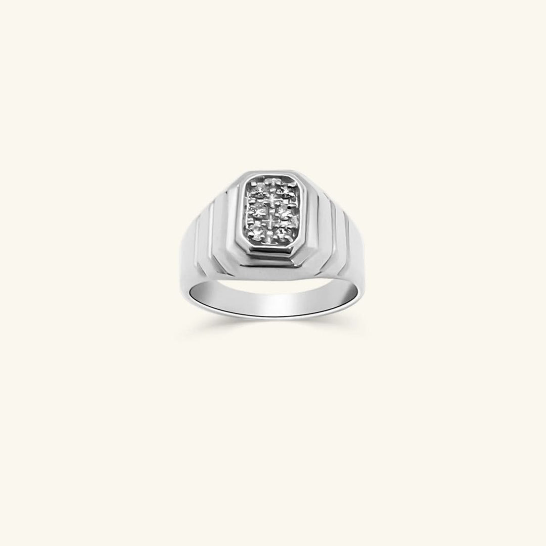 Men’s 14K White Gold Pavé Diamond Signet Ring