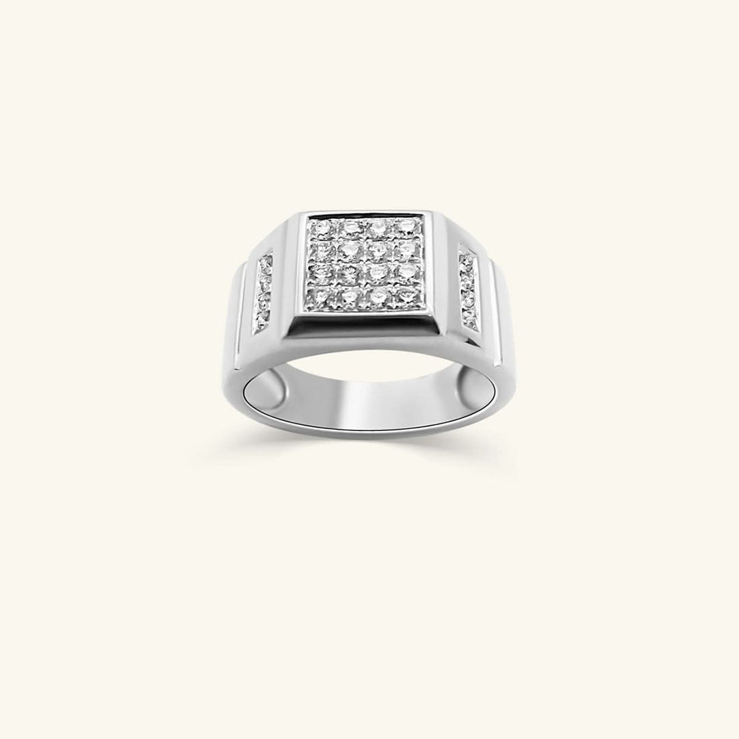 Men’s 14K White Gold Pavé Diamond Square Signet Ring
